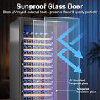 Wine Cooler-Wine Refrigerator 24 Inch Wide Large Freestanding/Built in Wine Fridge for 176 Bottles with Safety Lock Cellar Chiller Low Noise, Fast Cooling, Black