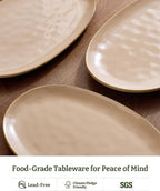 famiware Serving Platter, Oval 15.59/14.3/12.9 inch Serving Dishes for Entertaining, Serving Bowls, Microwave Safe, Stonware Serving Trays for Party, Turkey, Cheese, Ocean Series, Cinnamon Brown