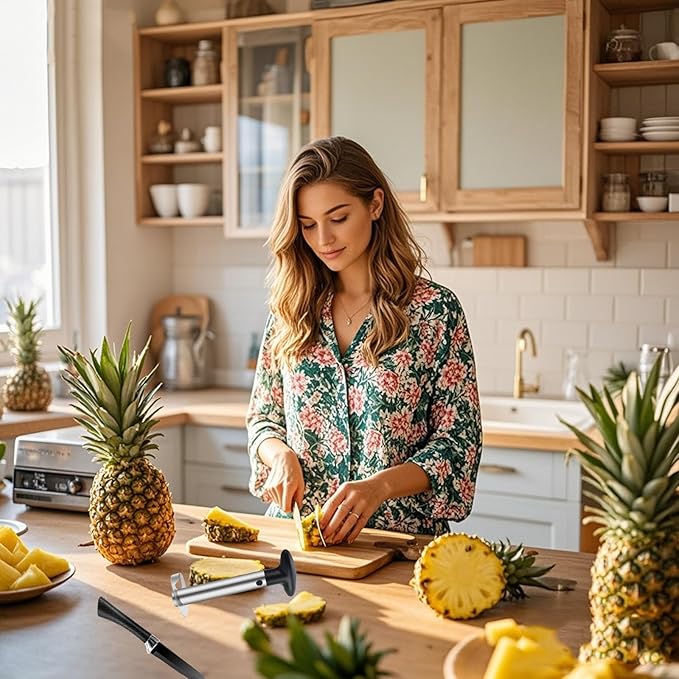 Pineapple Corer and Slicer, Stainless Steel Pineapple Cutter and Corer, Upgraded Pineapple Peeler and Apple Corer Tool with Pineapple Core Remover for Corer Tool Kitchen (Black)