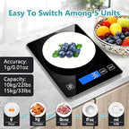 Food Kitchen Scale, Digital Food Scale 33lb/15kg Digital Kitchen Scale Precisely Measures Grams and Ounces for Meal Prep Baking and Cooking, Rechargeable 304 Stainless Steel Kitchen Scale Black