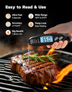 Instant Read Meat Thermometer Digital with Dual Probe, Food Thermometer for Cooking & Grilling, Large Backlit & Calibration, Grill Thermometer for Outside/Kitchen/Oven//Smoker/BBQ/Baking, Black