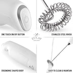 PRO MILK FROTHER WAND - ULTRA HIGH SPEED HANDHELD FROTHER - UPGRADED STAND - Powerful Handheld Mixer with Infinite Uses - Super Instant Electric Foam Maker with Stainless Steel Whisk (White)