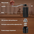 Manual Coffee Grinder Gift Box Non-Detachable Stainless Steel Conical Burr Aluminum Coffee Bean Grinder with 25 Grinding Settings Cleaning Brush Grindable Espresso Moka Pot for Camping Black