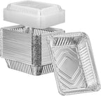 GUSTO [2 lb - 50 Count Disposable Aluminum Foil Pans with Clear Dome Lids, 8x5 Takeout Pans – Great for Baking, Cooking, Storage, and Freezing (Formerly Comfy Package)