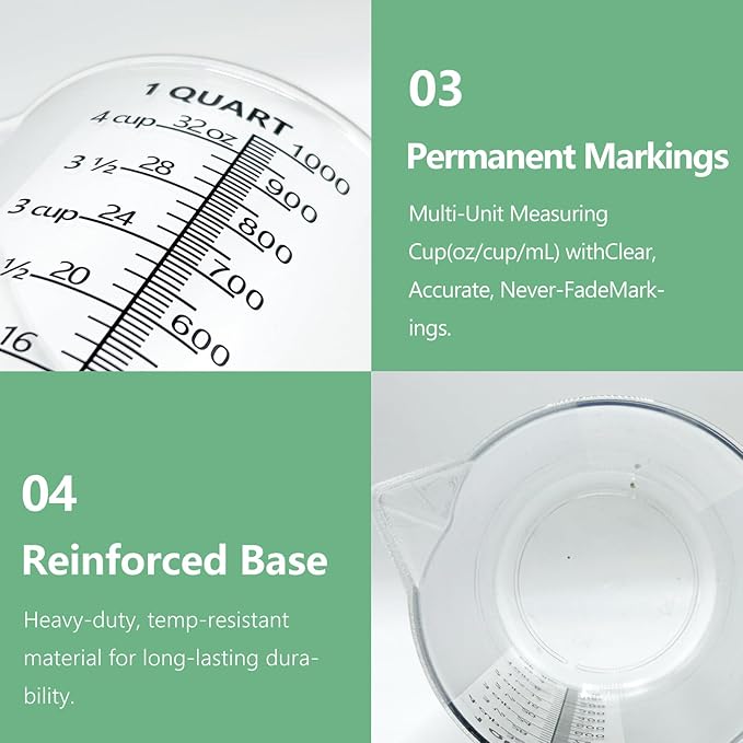 Plastic Measuring Cup with Handle, Pool Chemical Measuring Cup, Plastic Measuring Pitcher for Liquid Mixing, Pouring, Lawn Care, Pet Food, Motor Oil, Laboratory and More (32, Fluid Ounces, 1000ml)
