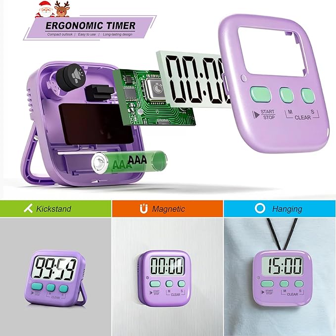 Antonki 2 Pack Digital Timer for Kids, Magnetic Countdown Kitchen Timers for Cooking, Egg, Classroom, Teacher, Exercise, Study, Oven - Battery Included