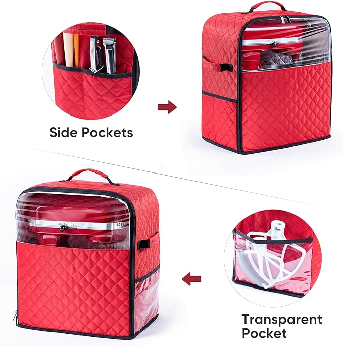 BAGSPRITE Stand Mixer Cover with Appliance Sliders Base Compatible with KitchenAid Mixer-Storage Bag for 4.5/5 Quart with Pockets for Kitchen Aid Accessories and Attachments