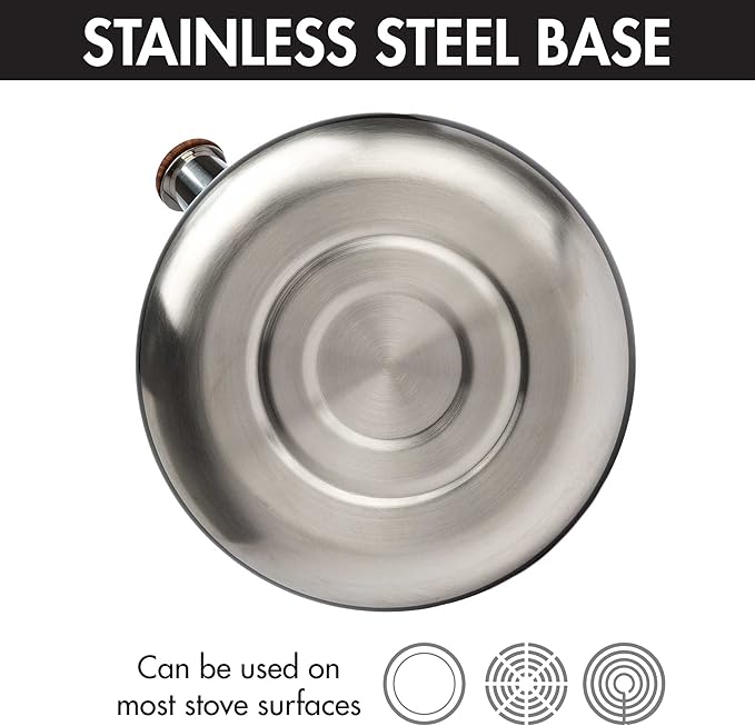 Primula Avalon Whistling Stovetop Tea Kettle, Food Grade Stainless Steel Wide Mouth, Fast to Boil, Cool Touch Handle, 2.5-Quart, Gunmetal Grey and Wood-Look