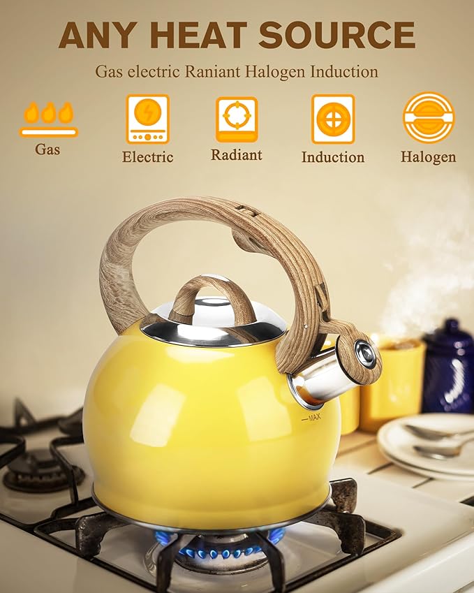 Hauce Radio Stovetop Tea Kettle, 2.1 Quart Stove Top Whistling Tea Kettles,Water Teapot Induction Tea Kettle with Food Grade Stainless Steel and Silicone Anti-Hot Handle, Suitable for All Heat Sources