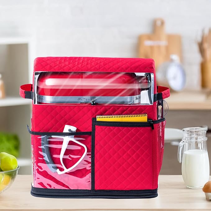 BAGSPRITE Stand Mixer Cover with Detachable Appliance Sliders Base Compatible with KitchenAid Mixer-Storage Bag for 4.5/5 Quart with Pockets for Kitchen Aid Accessories and Attachments