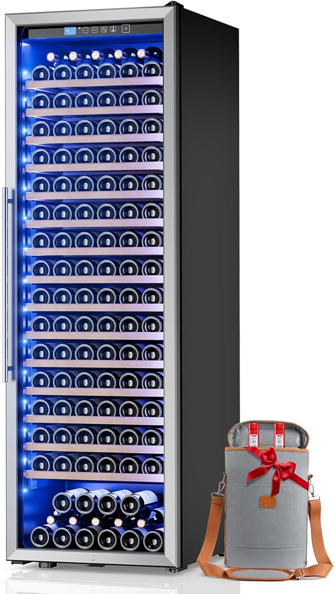 24 Inch Wine Cooler Refrigerator,187 Bottles Large Wine Fridge Freestanding Tall Wine Cooler with Upgraded Compressor, Low Noise and Elegant Design for The Wine Lovers