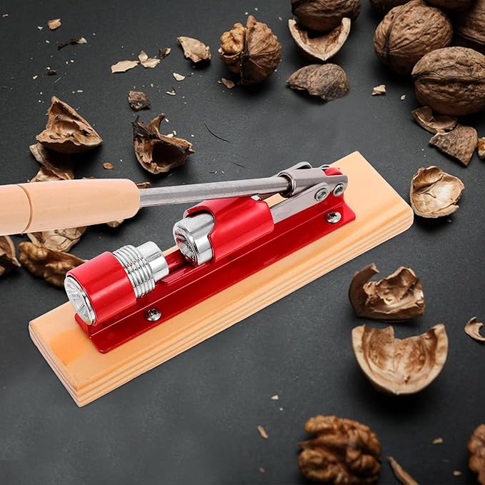 UKCOCO Mechanical Walnut Nutcracker Tool Multi-function Walnut Opener Plier with Red Handle Household Nut Shell Opener and Nuts Kitchen Specialty Gadget for Easy Shell Breaking