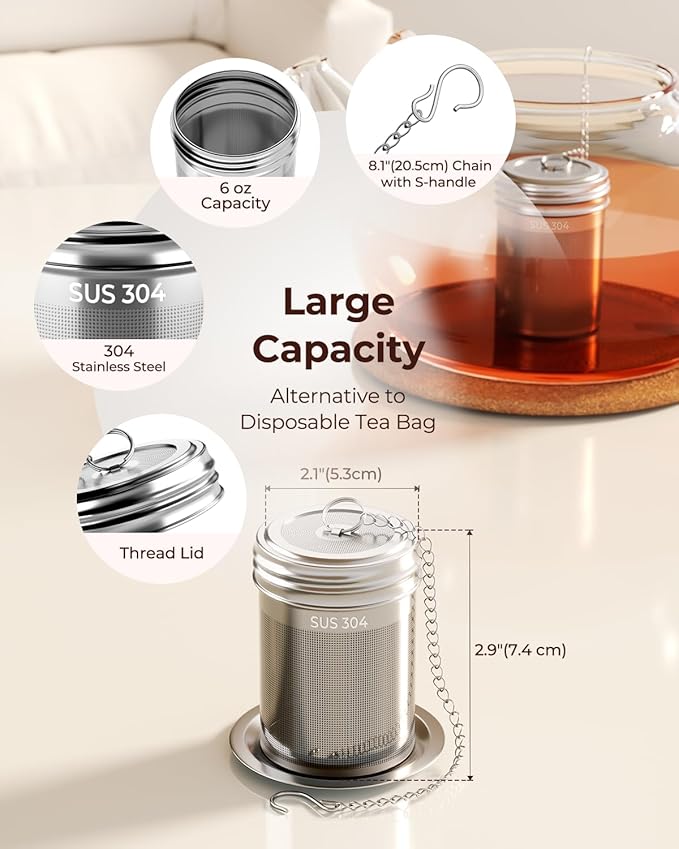 2 Pack Reinmoson Large Tea Infuser for Loose Tea & Spice Infuser for Cooking, 2.1” x 2.9” Extra Fine Mesh Large Tea Strainers, 304 Stainless Steel Loose Leaf Tea Steeper for Black Tea, Rooibos, etc