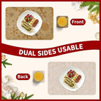 Le courant 16.9in 6PACK Winter Decoration Snowflake Placemats with 6 Coasters, Reversible Faux Leather Easy Clean Waterproof Stain Resistant Place Mats, for Home Party Dining Holiday Table Decor