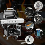 3-Burner Propane Gas BBQ Grill with Side Burner, 40,500 BTU Stainless Steel Gas Grill with Rain Cover for Outdoor, Camping, Barbecue Grilling Backyard Cooking (3+1 burners)