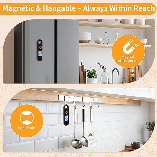 Meat Thermometer Digital with Countdown & Timer for Kitchen and Outside, Beef, BBQ, Turkey, Candy. with Foldable Probe - FDA-Compliant Chromium Content and Backlight