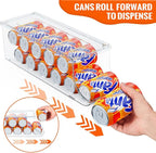 SCAVATA Soda Can Organizer for Refrigerator, Stackable Canned Food Pop Cans Container Can Holder Dispenser with Lid for Fridge Rack Freezer, Clear Storage Bins-Holds 12 Cans Each (One)