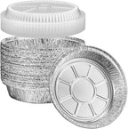 GUSTO [50 Count 9 Inch Disposable Round Aluminum Foil Pans with Clear Plastic Dome Lids, Great For Baking, Cooking, Storage, and Reheating (Formerly Comfy Package)