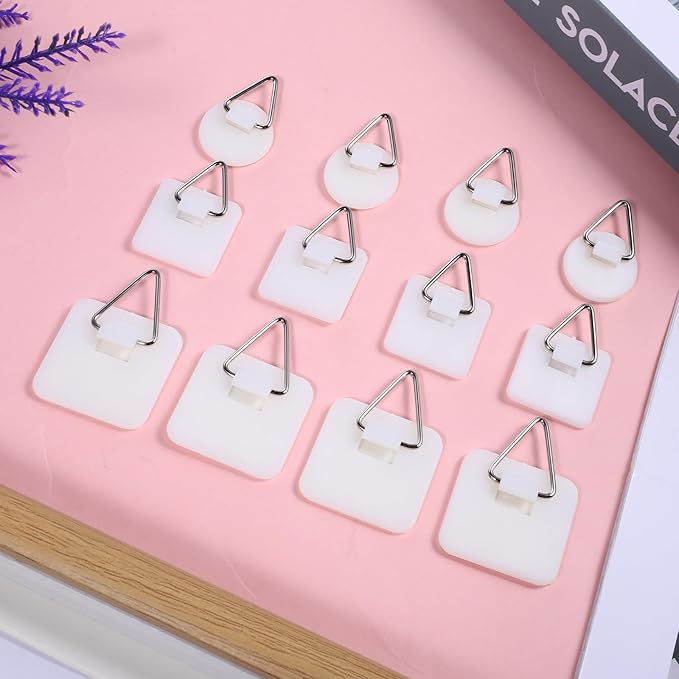 Grevosea 12 Pcs Wall Plate Hangers, Adhesive Picture Hangers Frame Hangers Without Nails Picture Hanging Hooks Plate Holders for Displaying Decorative Plates and Wall Art (Round, Square)