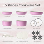 SODAY 15Pcs Pots and Pans Set Non Stick, Cookware Sets with Detachable Handle, Nonstick RV Kitchen Cooking Tools Removable Handles, Oven Safe, Induction Fast, Stackable Induction Cookware, Pink