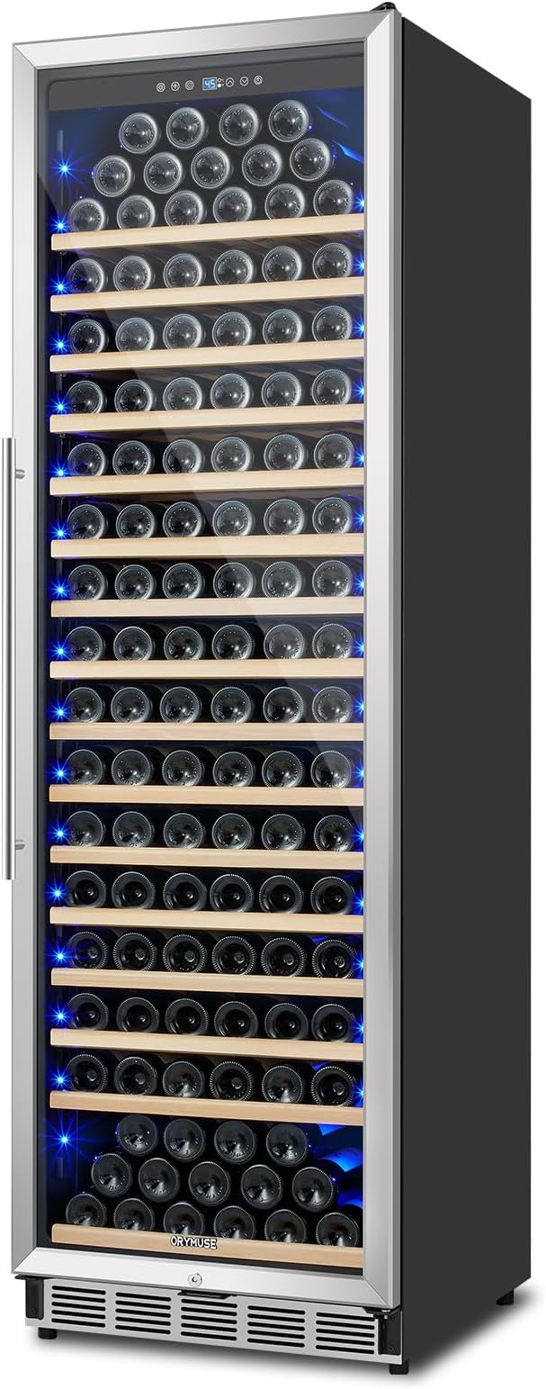 Large 200 Bottle Wine Fridge - 24 Inch Wine Cooler Refrigerator, Freestanding and Built-in Design, Upgraded Compressor Cooling, Intelligent Temperature Memory