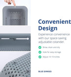 BLUE GINKGO Over the Sink Colander Strainer Basket - Wash Vegetables and Fruits, Drain Cooked Pasta and Dry Dishes - Extendable - New Home Kitchen Essentials (Grey, 1 Pack)