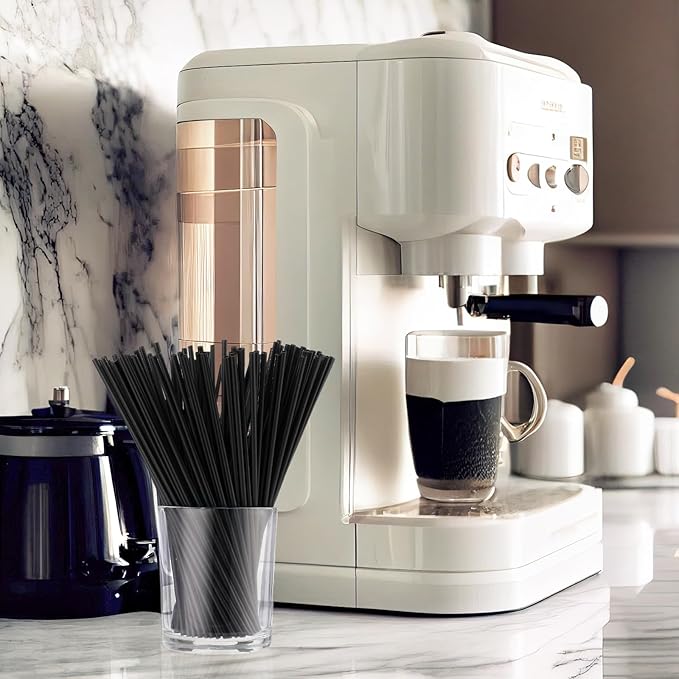 6000 Count Coffee Cocktail Stirrers Straws Disposable Plastic Sip Stir Sticks Cocktail Drink Stirrers Sticks Cups Straws for Bars Juice Drinking (Black,7 Inch)