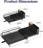Kitsure Large Dish Drying Rack - Extendable Dish Rack, Multifunctional Dish Rack for Kitchen Counter, Anti-Rust Dish Drainers with Cutlery & Cup Holders 19.2"-26.7" L x 12.9" W, Black