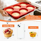 Jumbo Muffin Pan, 3.5 Inch Large Muffin Pan 6 Cup Silicone Jumbo Cupcake Tin for Baking Food Grade Silicone Mold Non Stick