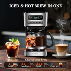 Taylor Swoden Programmable Coffee Makers 12 Cup, Hot and Iced Coffee Maker, 4 Brew Strength, LED Display, 24H Timer, Keep Warm&Auto Shutoff- Drip Coffee Machine for Home/Office, Black &Stainless Steel