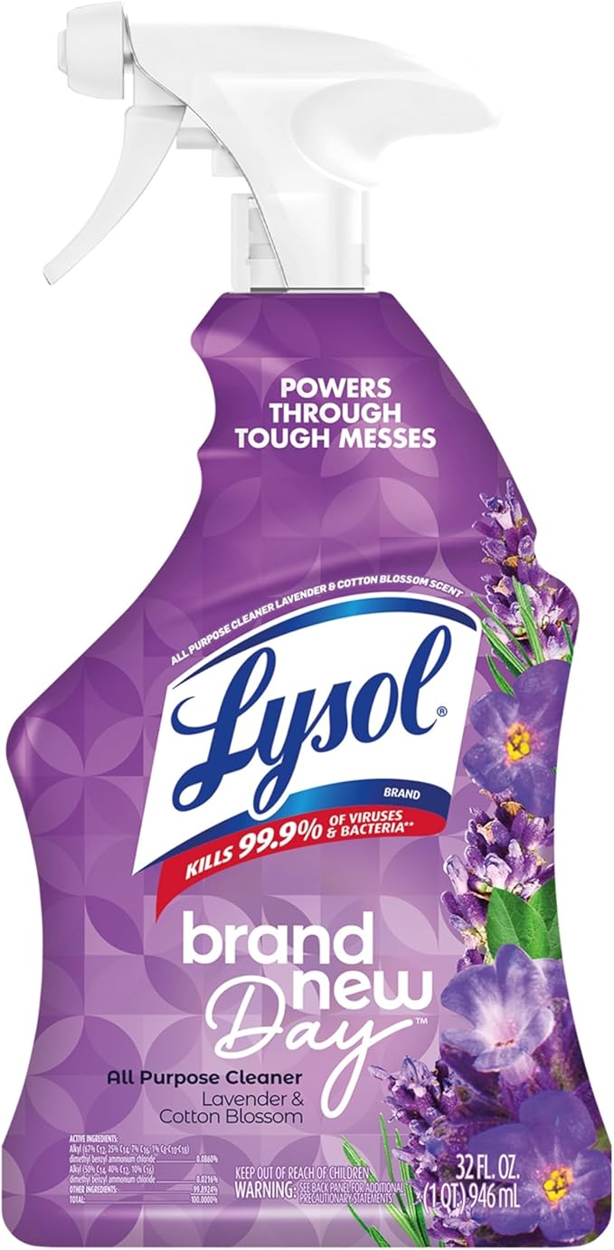 Lysol All Purpose Cleaner Spray, Multi-Purpose Disinfecting Spray, Kitchen & Bathroom Cleaner, Lavender & Cotton Blossom Scent, 32 Fl Oz