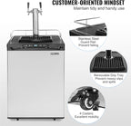 VEVOR Beer Kegerator, Dual Tap Draft Beer Dispenser, Full Size Keg Refrigerator With Shelf, CO2 Tank(No Gas), Drip Tray & Rail, 23°F- 82.4°F Temperature Control, 162L, Silver