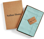 Solino Home Cotton Linen Napkins Set of 4 - Hemstitch Pastel Turquoise Dinner Napkins Cloth 20 x 20 Inch - Handcrafted and Machine Washable