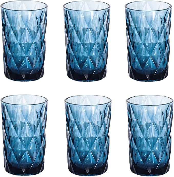 Bandesun Drinking Glass set of 6 Modern Glassware Diamond Pattern Tumbler Cup（12 OZ），for Water，Cocktail，Milk，Juice and Beverage