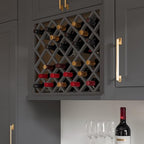 Solid Wood RTA Wine Bottle Rack Wall Cabinet With Lattice Panels - Holder Storage for Bar, Pantry, or Cellar - Mocha Finish Countertop Solution (Pebble Gray, 24"W 12"D 30"H)