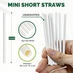 4'' x 0.2'' White Mini Paper Sipping Straws, Tasting & Sample Straws, Stirring Straw Sticks, Paper Sticks, DIY Crafts - Biodegradable, 500 Counts
