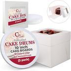 Cakebon Cake Boxes with Boards - 10 Inch Round Cake Drum White (3-pack) - Box With Window for Birthdays, Weddings and Parties