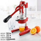 Zulay Kitchen Cast Iron Juicer - Easy-to-Clean Heavy-Duty Manual Juicer, Professional Citrus Juicer - Stainless Steel Lemon Squeezer - Manual Citrus Press & Orange Squeezer - Orange Juicer (Red)