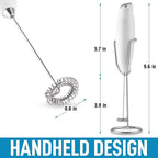 PRO MILK FROTHER WAND - ULTRA HIGH SPEED HANDHELD FROTHER - UPGRADED STAND - Powerful Handheld Mixer with Infinite Uses - Super Instant Electric Foam Maker with Stainless Steel Whisk (White)