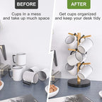 Wisuce Bamboo Mug Holder Tree, Thicker Base Coffee Cup Holder Stand for Counter, Mug Rack with 6 Hooks