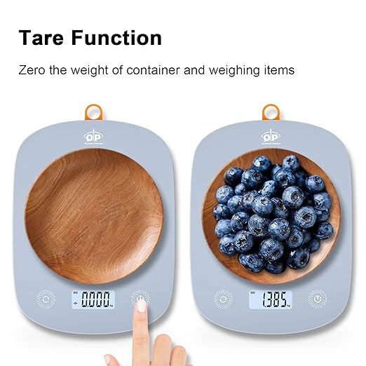 QP Digital Food Scale, 11lb Digital Kitchen Scale, 1g High Accuracy Meat Scale, 6 Units, Cooking Scale with Hook, Ultra Slim Kitchen Weight Scale, Touch Control, Tare Function, Auto Off, LCD Display