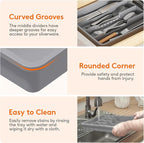 Lifewit Silverware Drawer Organizer Tray, Plastic Cutlery Storage for Kitchen, Flatware and Utensil Holder Divider for Spoons Forks Knives Tableware, 9.5 x 13.4", 5 Slots, Gray