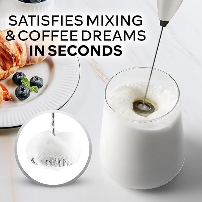 Zulay Kitchen Powerful Milk Frother Wand With 4 AA Duracell Batteries - Ultra Fast Handheld Drink Mixer - Electric Whisk Foam Maker for Coffee, Lattes, Cappuccino, Matcha & Creamer - Gray & Black