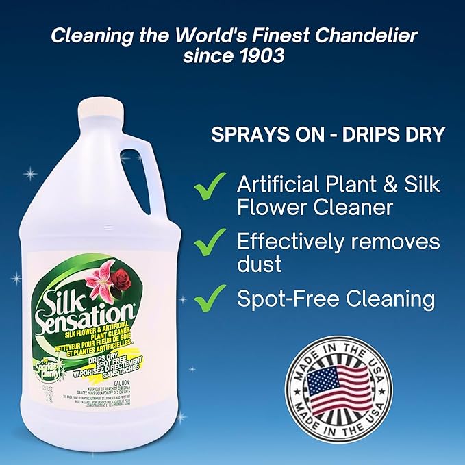 Sparkle Plenty Silk Sensation Artificial Flower & Plant Leaf Cleaner and Shine, Fake Flower Dusting Spray, Silk Plant Cleaner Spray, Drip Dry Cleaning Supplies for Artificial Tree (1 Gallon)