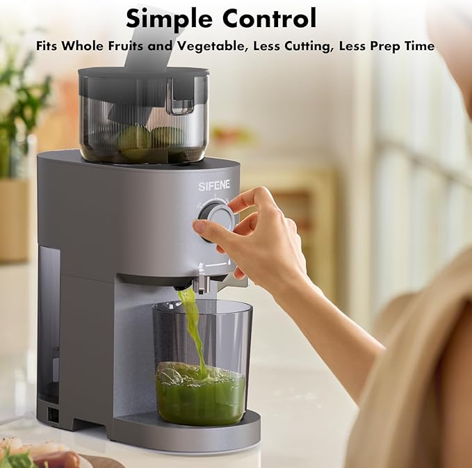 Cold Press Juicer, SiFENE Slow Masticating Machines with 5.2" Extra Large Feed Chute Fit Whole Fruits & Vegetables, Easy Clean Self Feeding Effortless for Quick Juicing, High Juice Yield