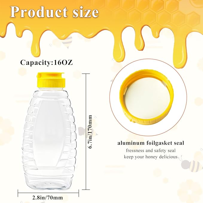 80 Pack 16oz Clear Food Grade Plastic Honey Bottles, Refillable Squeeze Honey Jars with Flip-Top Lids, Leakproof Honey Dispenser Containers for Storing and Dispensing