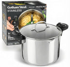 GOTHAM STEEL 8 Qt Nonstick Pasta Pot with Strainer Lid, Stainless Steel Stock Pot, Twist & Lock Handles, 2 Strainer Sizes, PFOA Free, for Soup & Spaghetti, Induction Ready, Oven & Dishwasher Safe