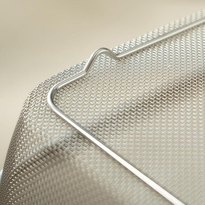 18/8 Stainless Steel Fine Mesh Strainer Basket with Feet, Rectangular Colander for Vegetables, Fruits, Pasta, Noodles – Rustproof, Durable & Easy to Clean (11.02 inch)