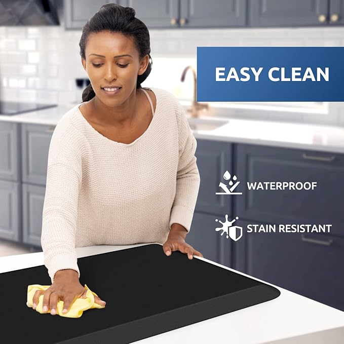 KitchenClouds Kitchen Mat Cushioned Anti Fatigue Kitchen Rug 0.8inch Water Resistant Non Slip Kitchen Rugs and Mats Standing Desk Mat Comfort Floor Mats for Kitchen Sink Office (17.3"x60",Black)