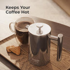 MuellerLiving French Press Coffee Maker 20oz, Stainless Steel French Press Coffee, 4 Filter Heat Resistant Double Insulated, Rust-Free, Food Grade, Dishwasher Safe Coffee Pot